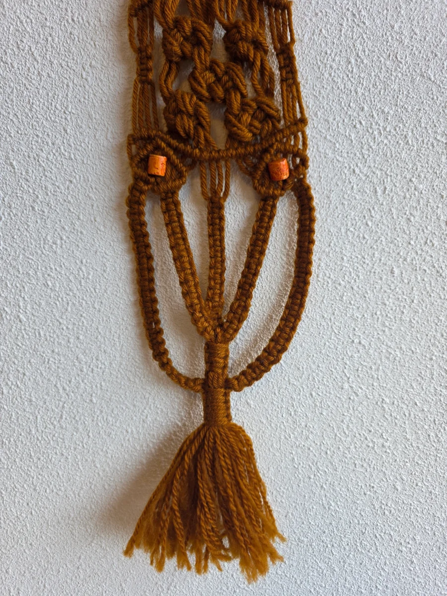 Vintage handgeknoopte macramé wandhanger bruin - Afbeelding 5
