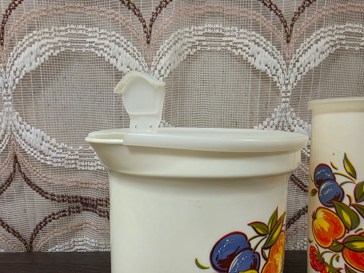 Vintage Emsa beslagkom met beker en fruitdecor - Afbeelding 4