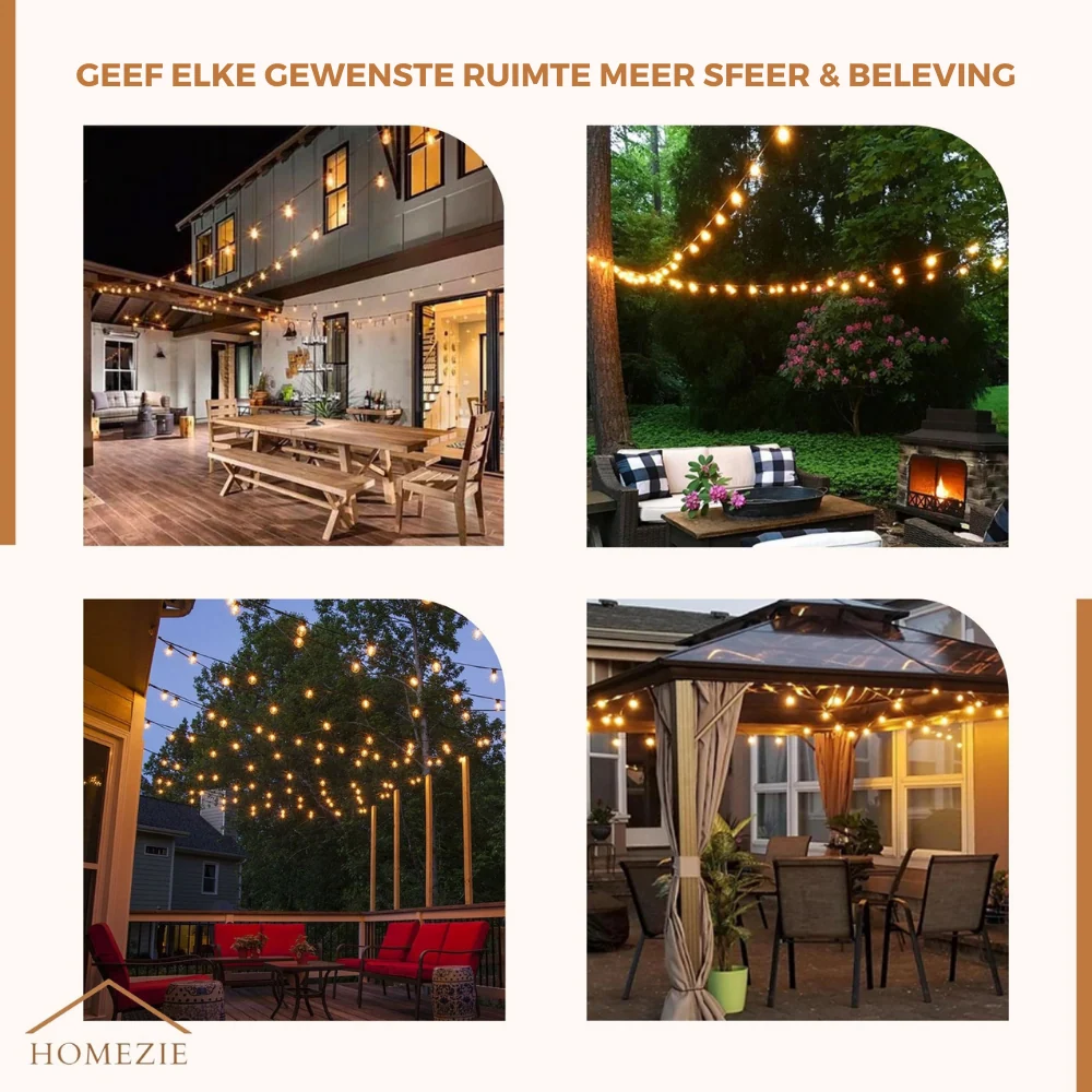 Homezie Lichtsnoer 15 meter met 25 grote LED bulbs | IP44 Spatwaterdicht | Warm wit | Koppelbaar & Dimbaar - Afbeelding 8