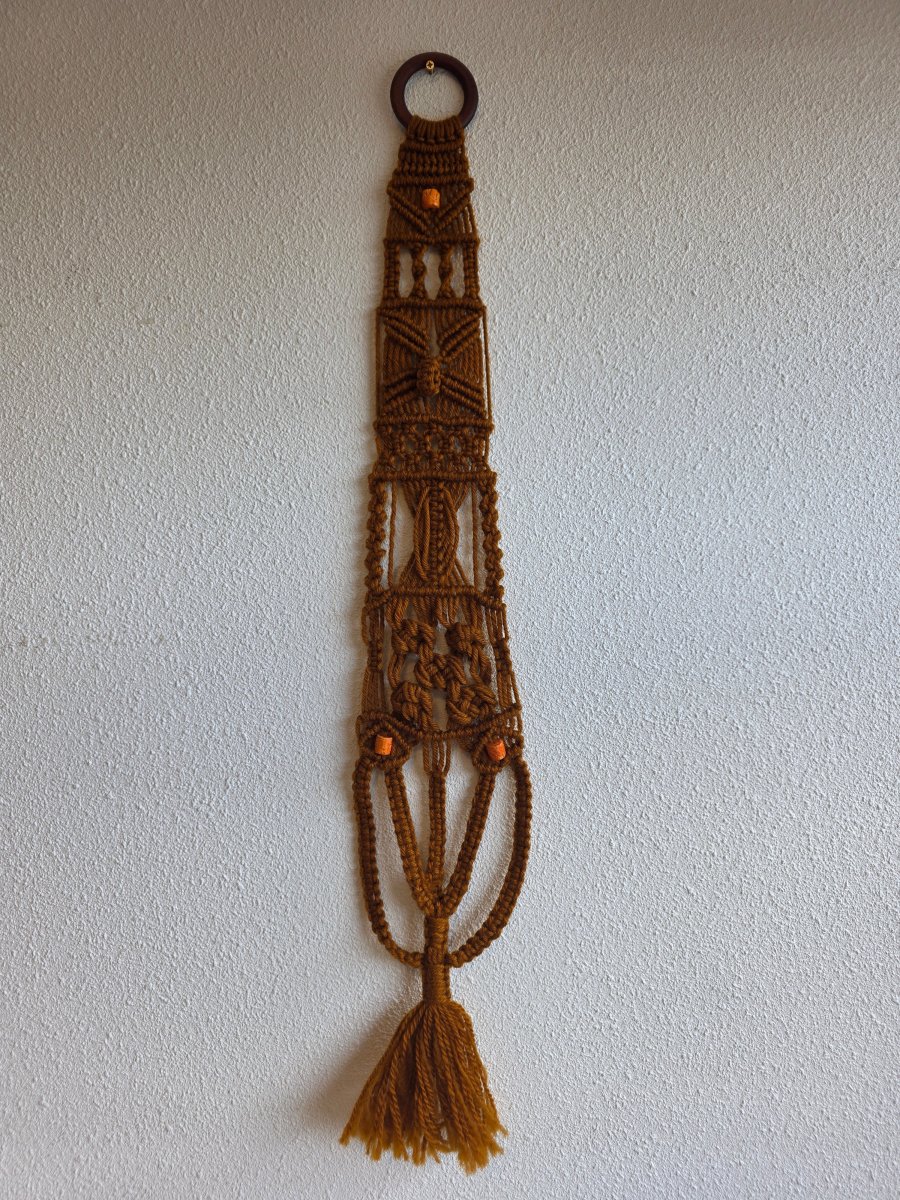 Vintage handgeknoopte macramé wandhanger bruin - Afbeelding 2