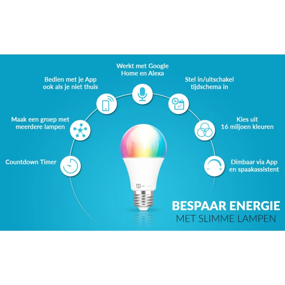 3-pack Hihome Smart LED WiFi Bulb Gen.2 RGB 16M Colors + Warm White 2700K to Cool White 6500K - Afbeelding 4